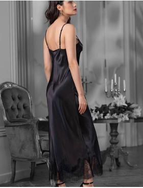 Длинная черная сорочка из атласа Mia-Amore MADISON 8928, Цвет: черный, Размеры: M, изображение 3