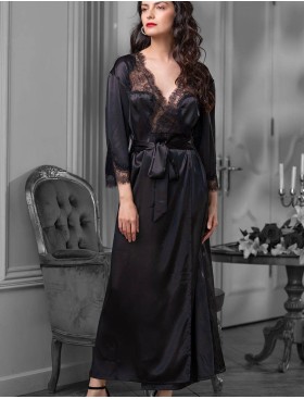 Длинный атласный пеньюар Mia-Amore MADISON 8929, Цвет: черный, Размеры: L/XL