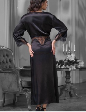 Длинный атласный пеньюар Mia-Amore MADISON 8929, Цвет: черный, Размеры: L/XL, изображение 2