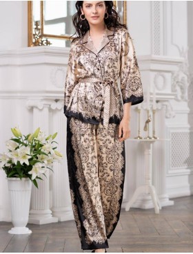 Шелковый пижамный комплект Mia-Amore PENELOPA 3696, Цвет: бежевый, Размеры: M