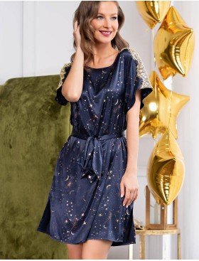 Туника атласная с коротким рукавом Mia-Amore STARLIGHT 8747, Цвет: темно-синий, Размеры: L/XL
