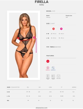 Соблазнительное боди Obsessive FIRELLA TEDDY, Цвет: черный, Размеры: S/M, изображение 5