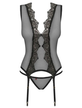 Корсет с трусиками Obsessive MESHLOVE CORSET, Цвет: черный, Размеры: S/M, изображение 3