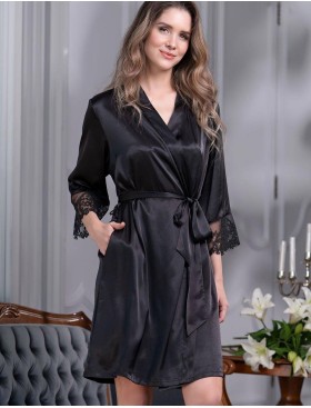 Шелковый халат кимоно Mia-Amore WHITE SWAN 3553 черный, Цвет: черный, Размеры: 2XL/3XL