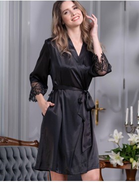 Шелковый халат кимоно Mia-Amore WHITE SWAN 3553 черный, Цвет: черный, Размеры: 2XL/3XL, изображение 3