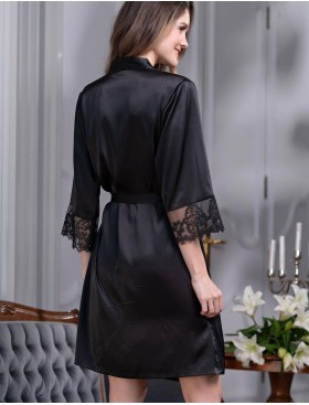 Шелковый халат кимоно Mia-Amore WHITE SWAN 3553 черный, Цвет: черный, Размеры: 2XL/3XL, изображение 2