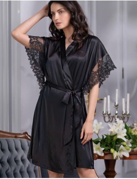 Шелковый халат Mia-Amore WHITE SWAN 3557 черный, Цвет: черный, Размеры: L/XL