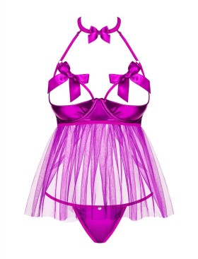 Соблазнительный бэби-долл + стринги Obsessive DELISHYA BABYDOLL, Цвет: фиолетовый, Размеры: L/XL, изображение 3