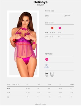 Соблазнительный бэби-долл + стринги Obsessive DELISHYA BABYDOLL, Цвет: фиолетовый, Размеры: L/XL, изображение 5