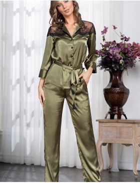 Шелковый брючный комплект Mia-Amore OLIVIA 3646 оливковый, Цвет: оливковый, Размеры: S