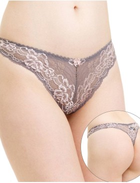Трусы стринги биколорное кружево Simona M 003 серо-розовый, Цвет: серо-розовый, Размеры: 2XL