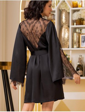 Атласный халат кимоно с кружевной спинкой Mia-Amore CORNELIA 8953, Цвет: черный, Размеры: S/M, изображение 2