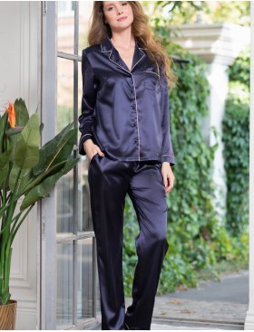 Атласный пижамный комплект тройка Mia-Mella JULIA 8735 темно-синий, Цвет: темно-синий, Размеры: XL, изображение 2