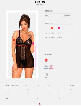 Сексуальная сорочка с трусиками Obsessive LUCITA CHEMISE, Цвет: черный, Размеры: S/M, изображение 5
