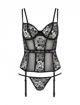 Очаровательный корсет с трусиками Passion LETICIA CORSET, Цвет: черный, Размеры: L/XL, изображение 3