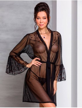 Полупрозрачный пеньюар Passion LOVELIA PEIGNOIR black, Цвет: черный, Размеры: L/XL