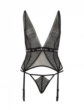 Корсет с трусиками стрингами Passion MIRAJANE CORSET black, Цвет: черный, Размеры: 2XL/3XL, изображение 3