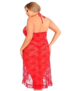 Удлиненная кружевная сорочка Gorgeous plus size DION, Цвет: красный, Размеры: 3XL/4XL, изображение 2