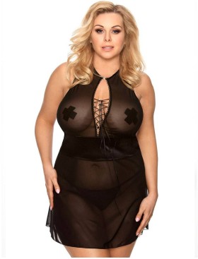 Сексуальная черная сорочка Gorgeous plus size STEFI, Цвет: черный, Размеры: XL/2XL