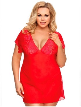 Прозрачная красная сорочка Gorgeous plus size SYDNEY, Цвет: красный, Размеры: XL/2XL