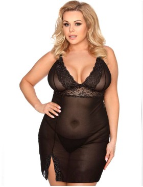 Сексуальная черная сорочка Gorgeous plus size VALENCIA, Цвет: черный, Размеры: 5XL/6XL