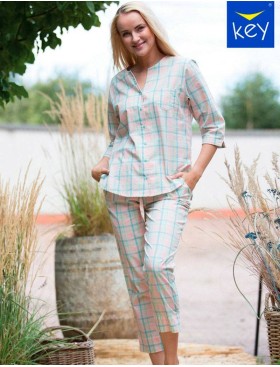 Хлопковая пижама с брюками Key LNS 452 1 A21, Цвет: розовый/синий, Размеры: S