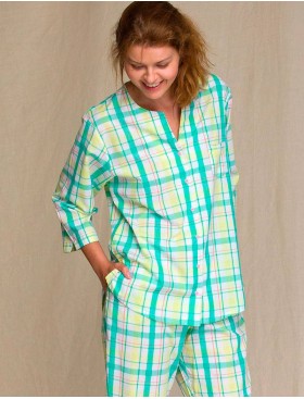 Пижамный комплект с брюками Key LNS 453 2 A21, Цвет: зеленый/желтый, Размеры: S
