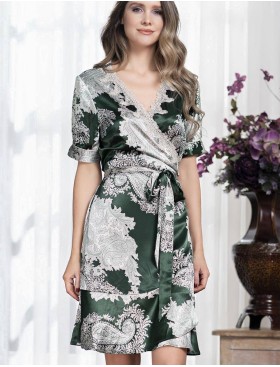Шелковый халат с коротким рукавом Mia-Amore AGATA 3703, Цвет: зеленый, Размеры: L/XL