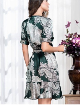 Шелковый халат с коротким рукавом Mia-Amore AGATA 3703, Цвет: зеленый, Размеры: L/XL, изображение 2