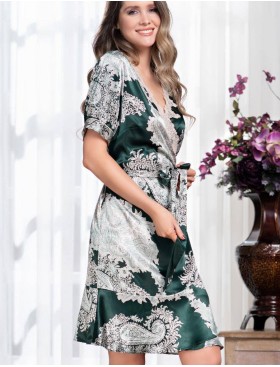 Шелковый халат с коротким рукавом Mia-Amore AGATA 3703, Цвет: зеленый, Размеры: L/XL, изображение 3