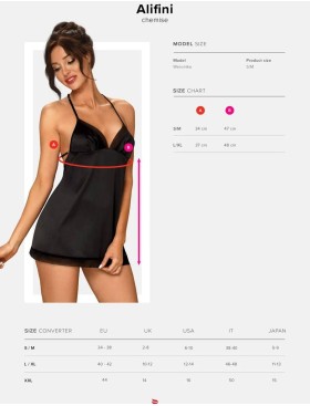 Сексуальная сорочка с оригинальной спинкой Obsessive ALIFINI CHEMISE, Цвет: черный, Размеры: S/M, изображение 5
