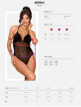 Соблазнительное боди с оригинальной спинкой Obsessive ALIFINI TEDDY, Цвет: черный, Размеры: L/XL, изображение 5