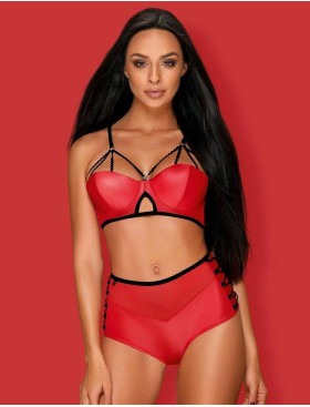 Сексуальный комплект Obsessive LEATHERIA SET красный, Цвет: красный, Размеры: S/M