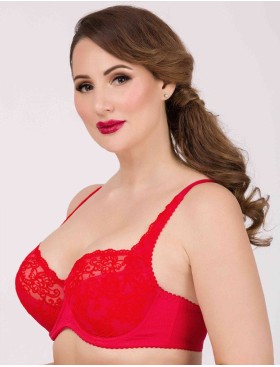 Бюстгальтер полумягкий с флок напылением Simona M 900 бархат красный, Цвет: бархат красный, Размеры: 75F, изображение 6