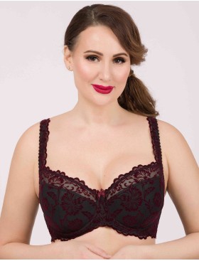 Бюстгальтер балконет с флок напылением Simona M 608 бархат бордо, Цвет: бархат бордо, Размеры: 85G, изображение 5