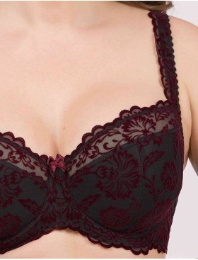 Бюстгальтер балконет с флок напылением Simona M 608 бархат бордо, Цвет: бархат бордо, Размеры: 85G, изображение 6