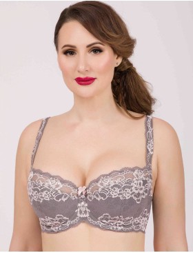 Бюстгальтер балконет кружево биколор Simona M 608 серо-розовый, Цвет: серо-розовый, Размеры: 70G, изображение 3