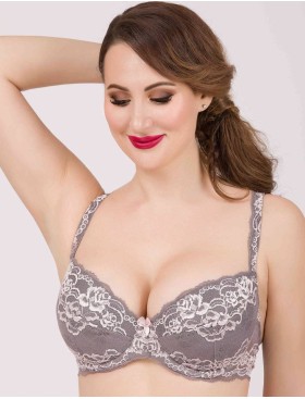 Бюстгальтер балконет пуш-ап биколор Simona M 870 серо-розовый, Цвет: серо-розовый, Размеры: 75D, изображение 3