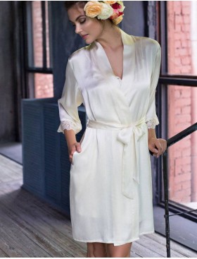 Шелковый халат кимоно Mia-Mia KRISTY 15113 экрю, Цвет: экрю, Размеры: S