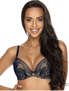 Бюстгальтер балконет пуш-ап MAT MEDISON M-3201-11 темно-синий с бежевым, Цвет: темно-синий, Размеры: 70D