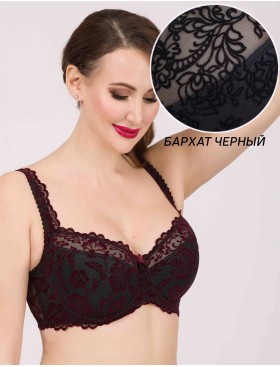 Бюстгальтер балконет с флок напылением Simona M 608 бархат черный, Цвет: бархат черный, Размеры: 70F