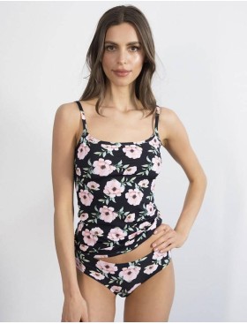 Майка на тонких бретелях Julimex HIBISCUS KOSZULKA, Цвет: черный/розовый, Размеры: S