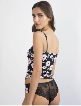 Майка на тонких бретелях Julimex HIBISCUS KOSZULKA, Цвет: черный/розовый, Размеры: S, изображение 2