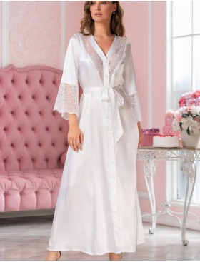 Длинный атласный пеньюар на пуговицах Mia-Amore LIDIA 7059, Цвет: белый, Размеры: XL