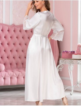 Длинный атласный пеньюар на пуговицах Mia-Amore LIDIA 7059, Цвет: белый, Размеры: XL, изображение 3