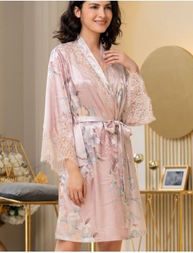 Шелковый халат кимоно Mia-Amore MILINDA 3723, Цвет: жемчужно-розовый, Размеры: S/M, изображение 3