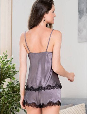 Шелковая пижама с шортами Mia-Amore LAURA 3292 графит, Цвет: графит, Размеры: XS, изображение 2