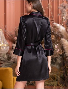 Атласная рубашка-халат с поясом Mia-Amore JUNGLE 7067, Цвет: черный, Размеры: M, изображение 3