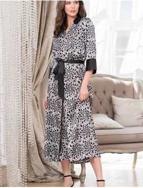 Длинный атласный халат на пуговицах Mia-Amore MANUELLA 7129, Цвет: черно-белый, Размеры: M, изображение 4