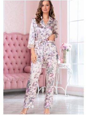 Шелковая пижама с брюками Mia-Amore MIRACLE 3518, Цвет: жемчужно-розовый, Размеры: S